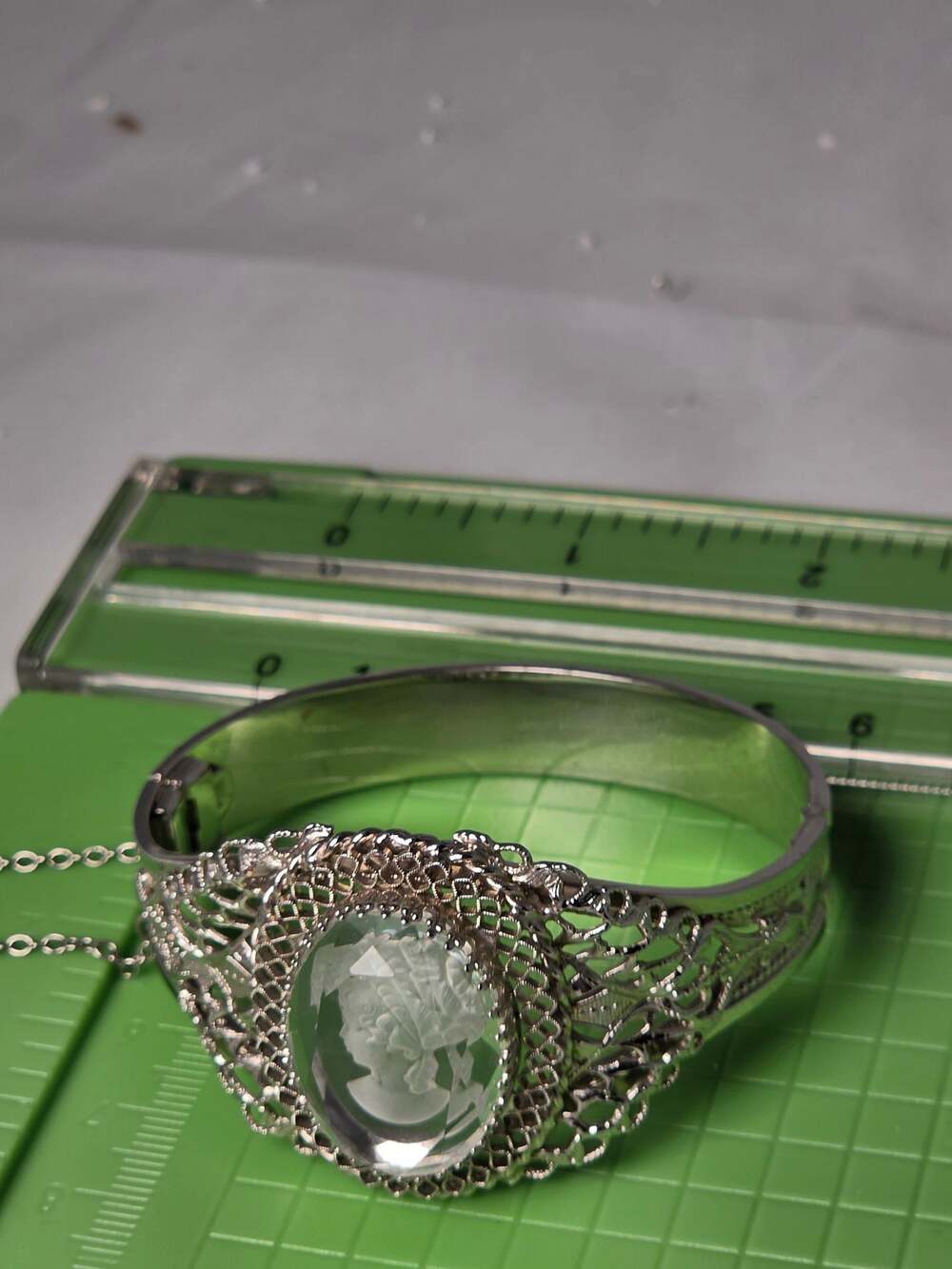 Vintage Whiting & Davis Silver Tone Filigree Hinged Bracelet - Picture 5 of 8